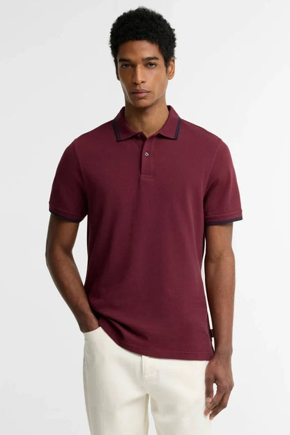 Barbour Lunan Tartan Trimmed Polo in dark bordeaux, front view