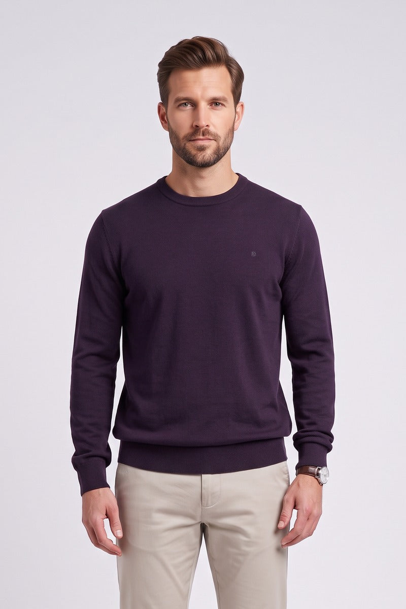 Benetti Julius Regular Fit Cotton Blend Crew Neck Jumper Plum