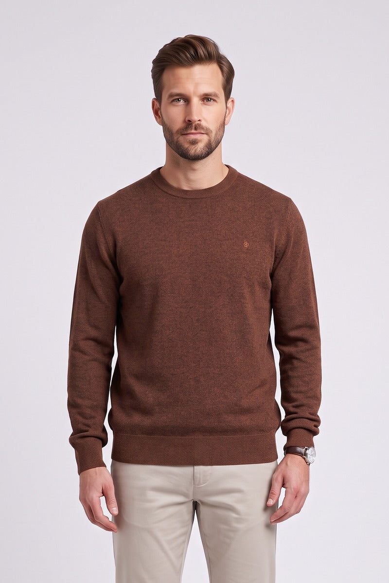 Benetti Julius Regular Fit Cotton Blend Crew Neck Jumper Rust