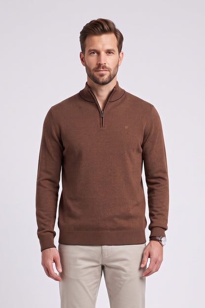 Benetti Julius Regular Fit Cotton Blend Quarter Zip Jumper Rust