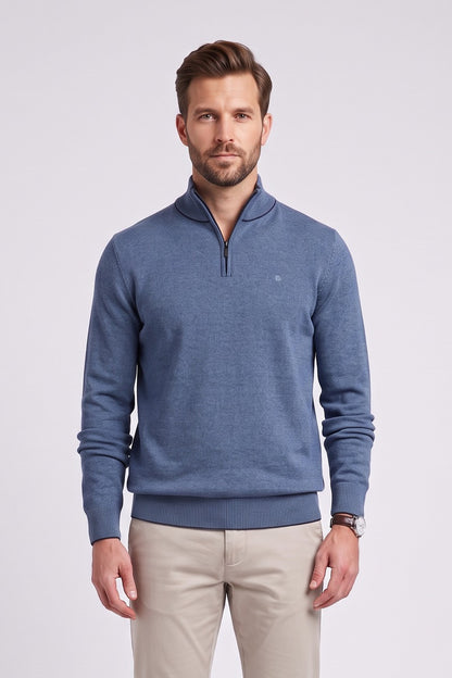 Benetti Julius Regular Fit Cotton Blend Quarter Zip Jumper Smoke