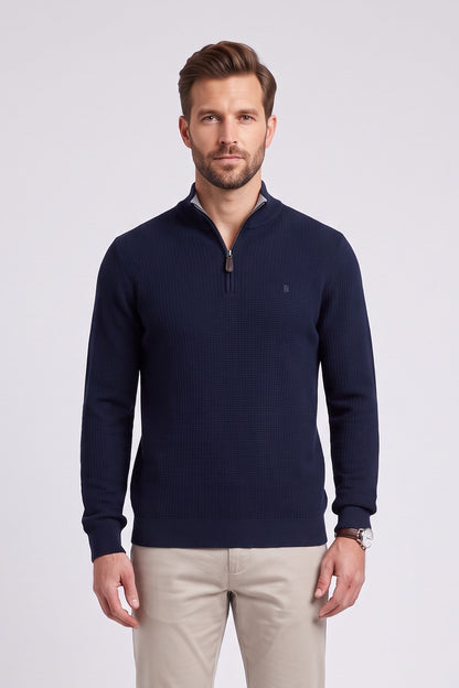 Benetti Oliver Regular Fit Textured Quarter Zip Jumper Navy