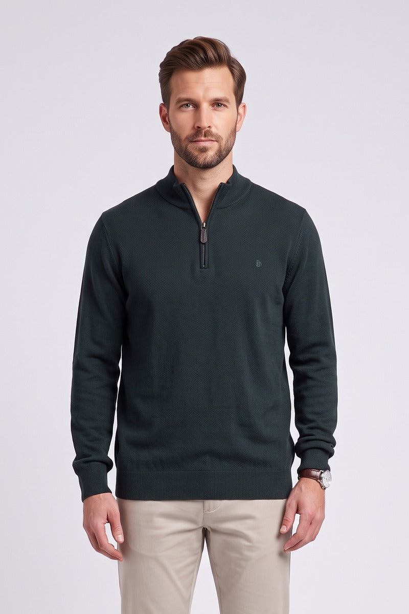 Benetti Quinn Regular Fit Textured Quarter Zip Jumper Forest