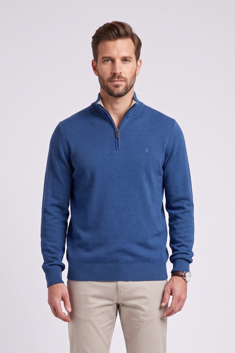 Benetti Quinn Regular Fit Textured Quarter Zip Jumper Indigo