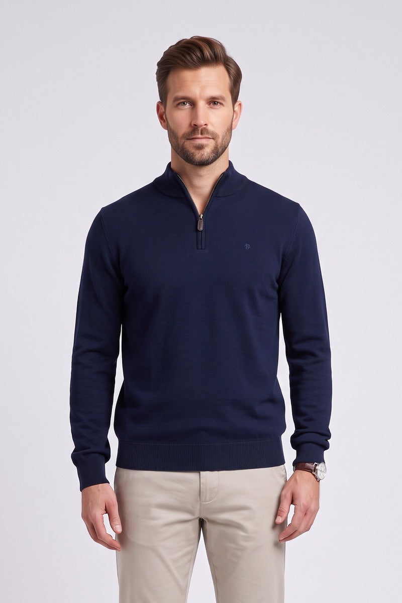 Benetti Quinn Regular Fit Textured Quarter Zip Jumper Navy