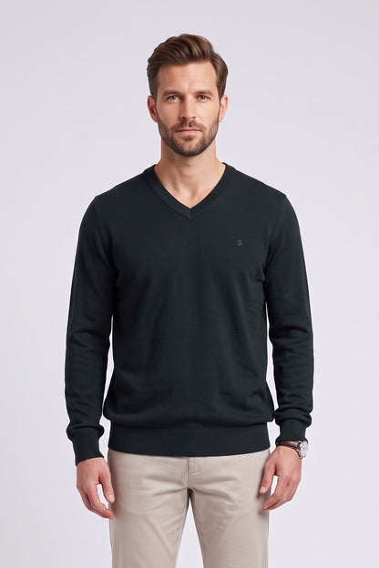 Benetti Quinn Regular Fit Cotton Blend V Neck Jumper Forest