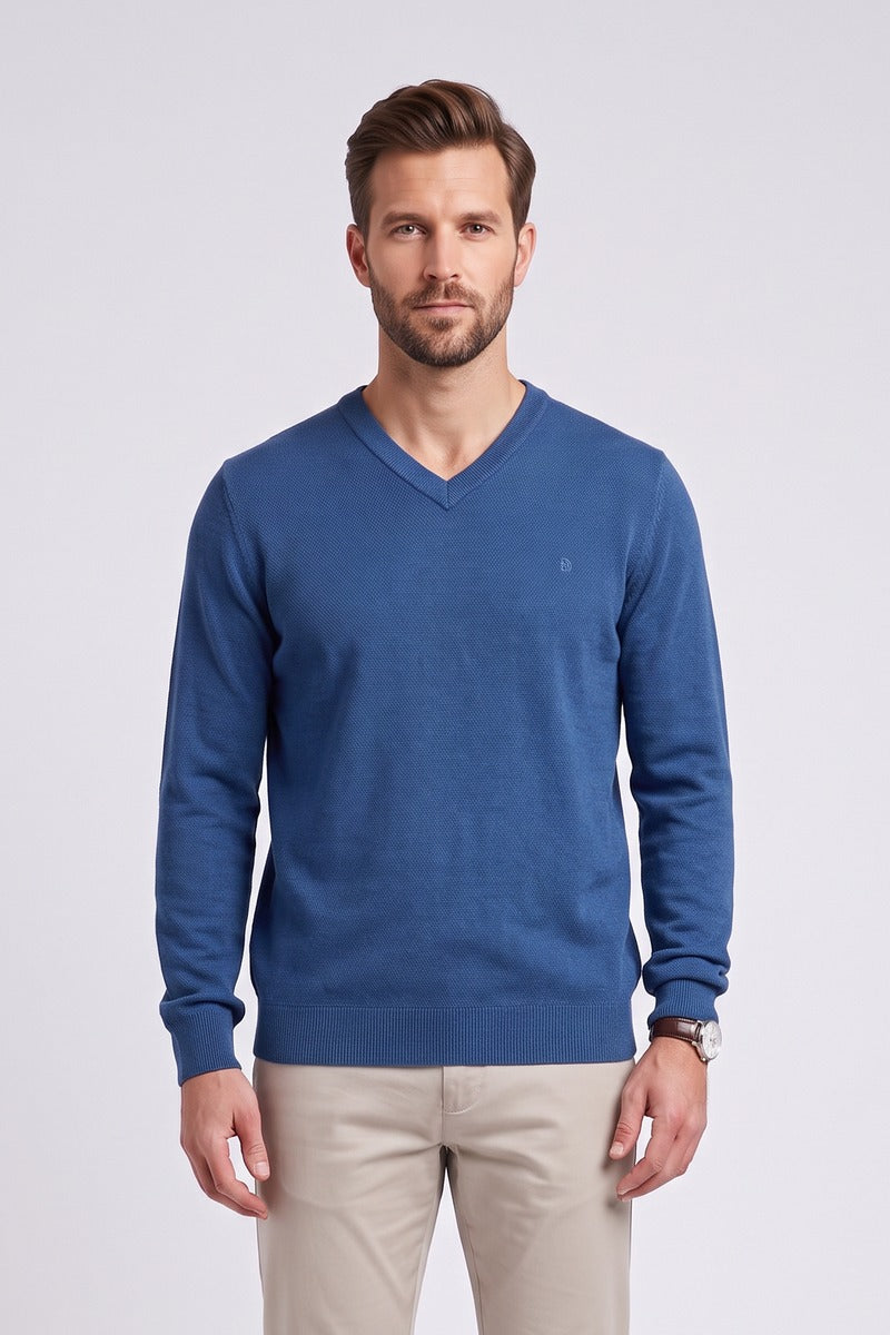 Benetti Quinn Regular Fit Cotton Blend V Neck Jumper Indigo