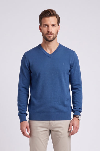 Benetti Quinn Regular Fit Cotton Blend V Neck Jumper Indigo
