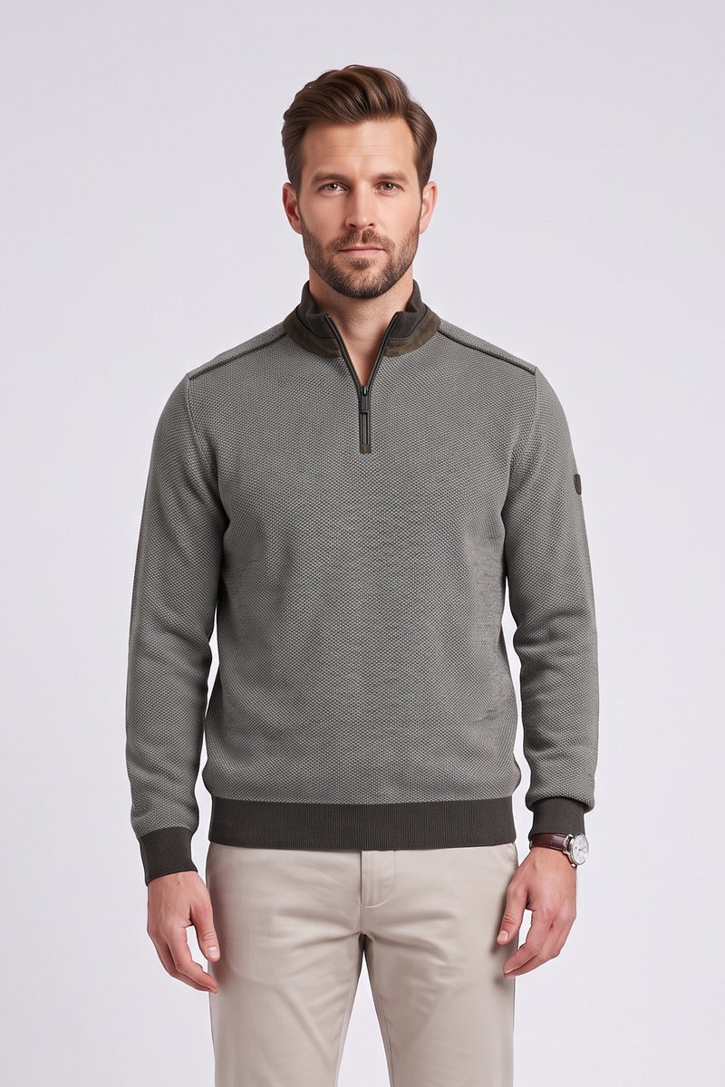 Benetti Troy Regular Fit Two Tone Quarter Zip Jumper Forest
