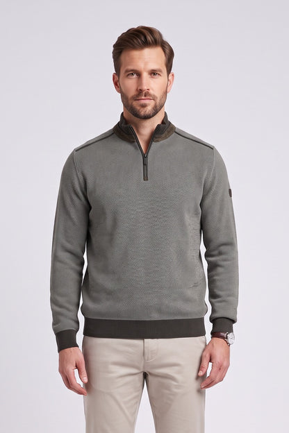 Benetti Troy Regular Fit Two Tone Quarter Zip Jumper Forest
