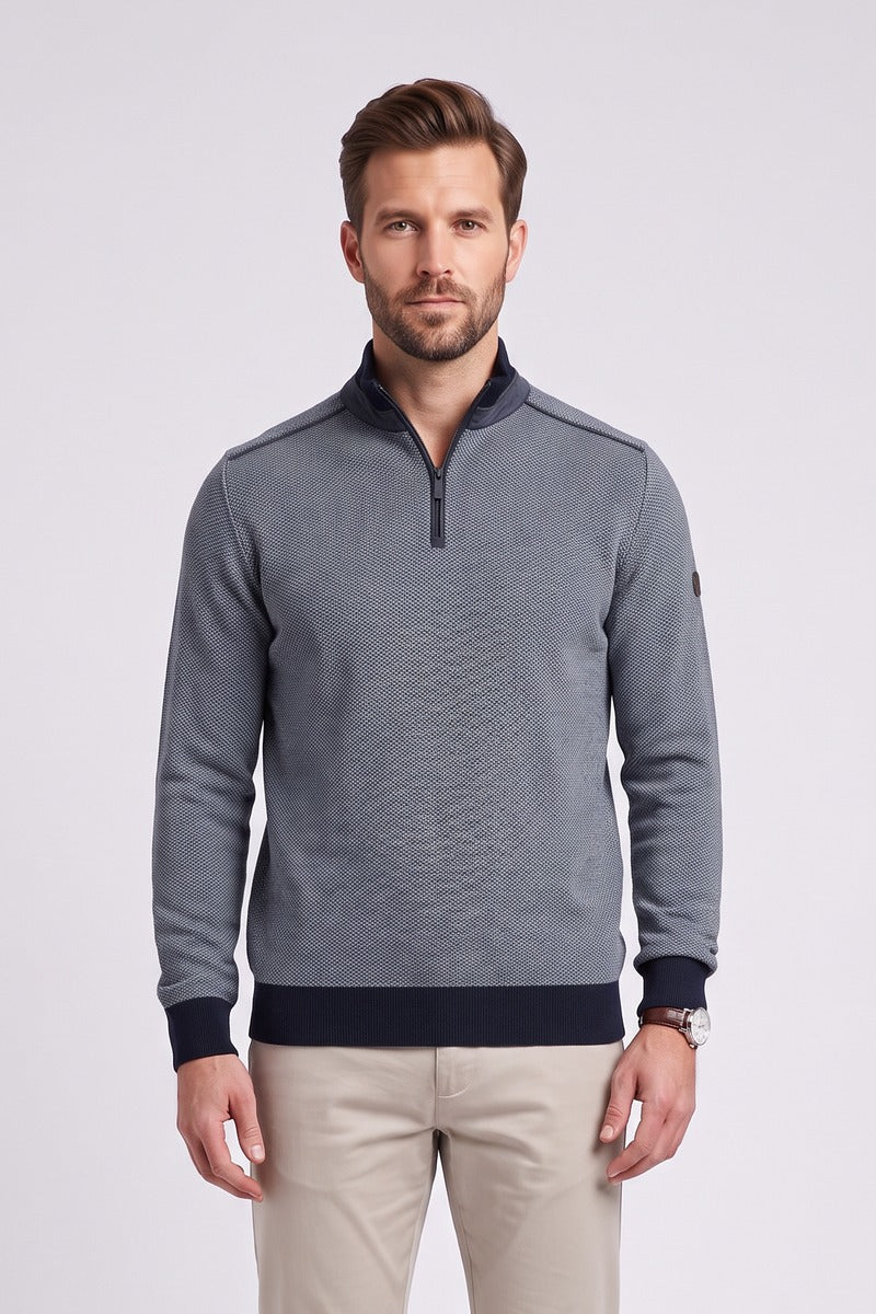 Benetti Troy Regular Fit Two Tone Quarter Zip Jumper Navy