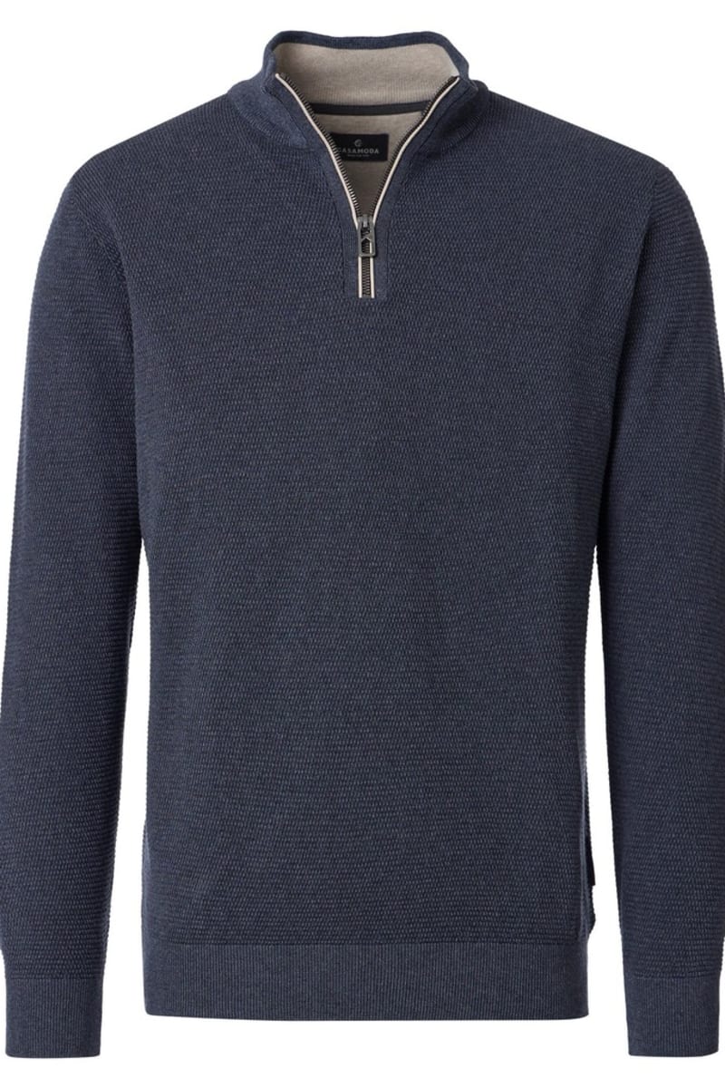 Casa Moda 9000 Regular Fit Cotton Zip Neck Jumper Navy