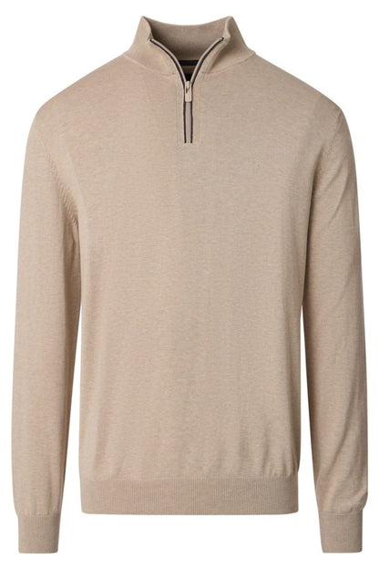 Casa Moda 4410 Regular Fit Cotton Zip Neck Jumper Beige