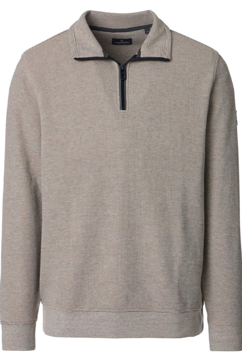 Casa Moda 60010 Regular Fit Cotton Blend Zip Neck Sweatshirt Beige
