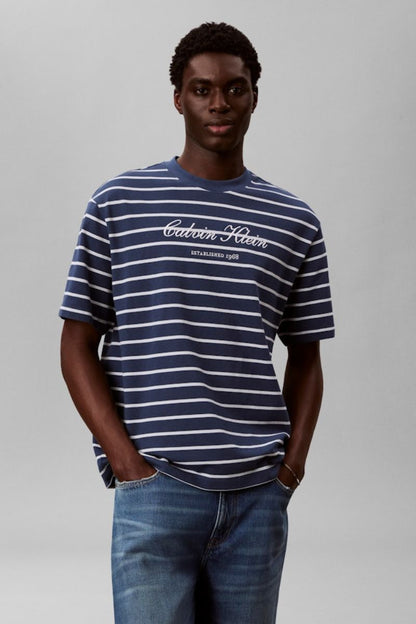 Calvin Klein 204G Stripe Casual Pique T-Shirt Denim