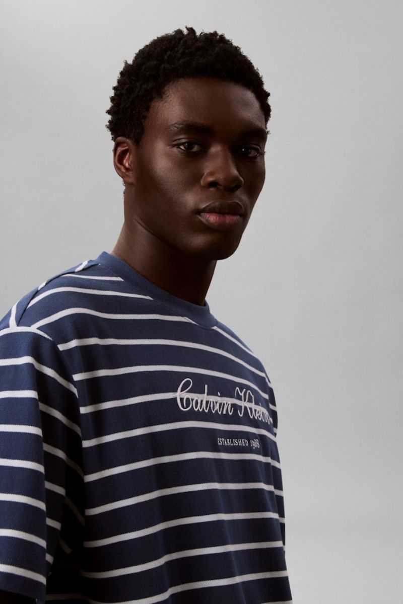 Calvin Klein 204G Stripe Casual Pique T-Shirt Denim