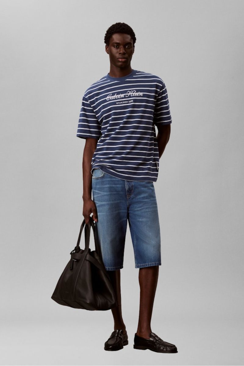 Calvin Klein 204G Stripe Casual Pique T-Shirt Denim