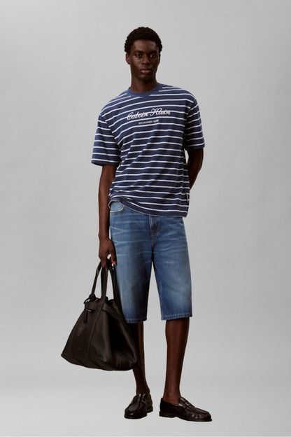 Calvin Klein 204G Stripe Casual Pique T-Shirt Denim