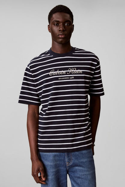 Calvin Klein 204G Stripe Casual Pique T-Shirt Sapphire