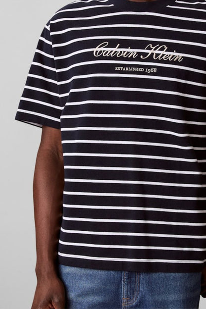Calvin Klein 204G Stripe Casual Pique T-Shirt Sapphire