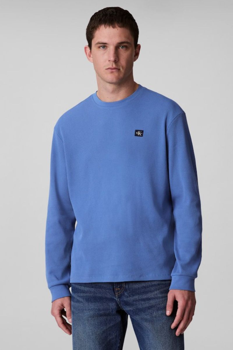 Calvin Klein 2176 LS Waffle Badge Crew Blue
