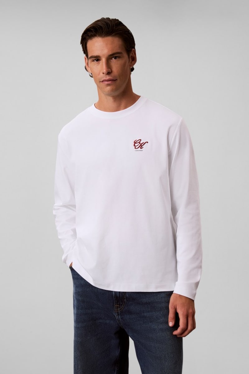 Calvin Klein 841G Sleek Interlock Long Sleeve T-Shirt Bright White