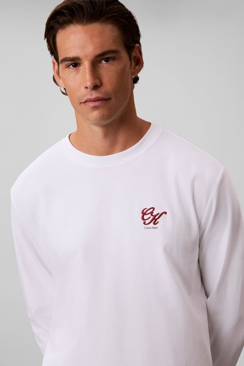 Calvin Klein 841G Sleek Interlock Long Sleeve T-Shirt Bright White