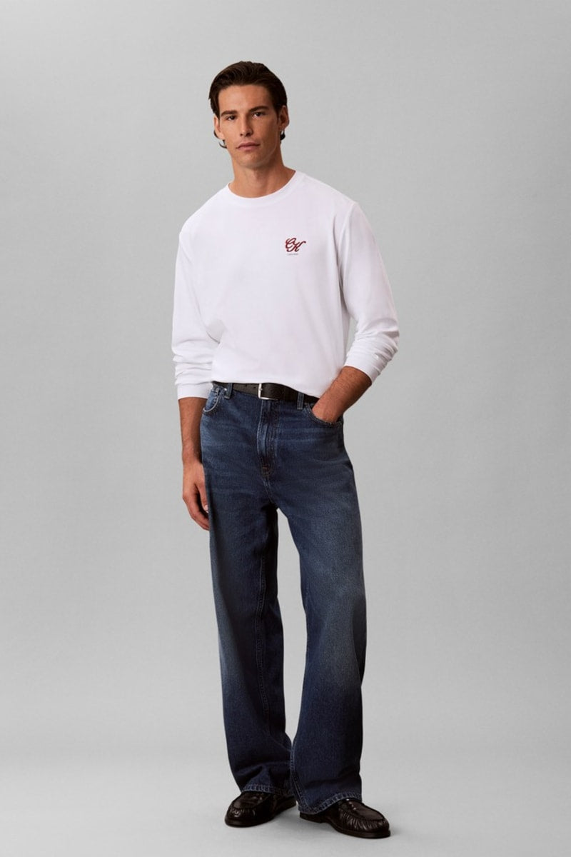 Calvin Klein 841G Sleek Interlock Long Sleeve T-Shirt Bright White