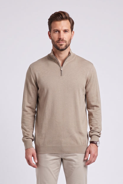 Casa Moda 4410 Regular Fit Cotton Zip Neck Jumper Beige