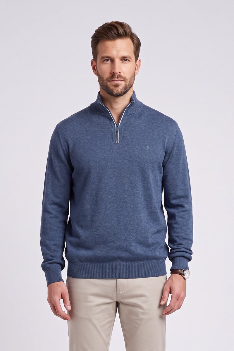 Casa Moda 4410 Regular Fit Cotton Zip Neck Jumper Blue