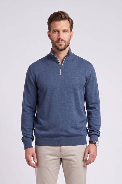 Casa Moda 4410 Regular Fit Cotton Zip Neck Jumper Blue