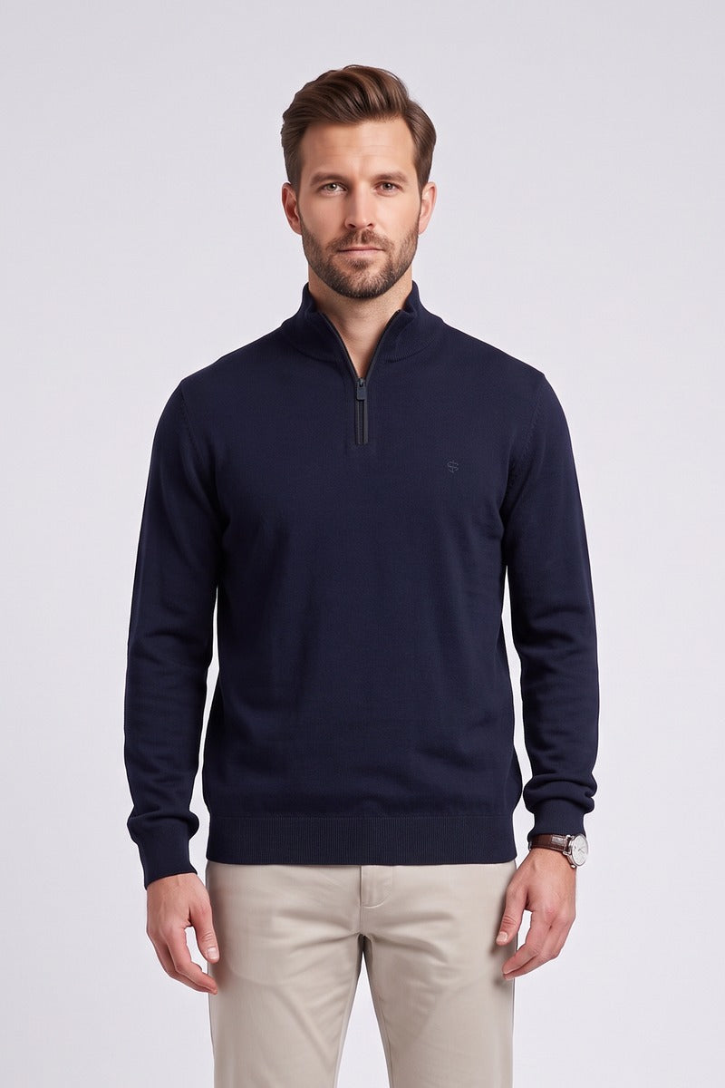 Casa Moda 4410 Regular Fit Cotton Zip Neck Jumper Navy