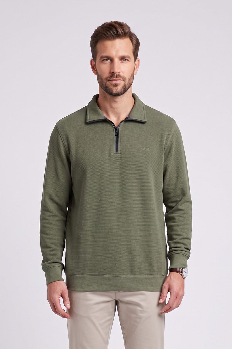 Casa Moda 60010 Regular Fit Cotton Blend Zip Neck Sweatshirt Apple Green