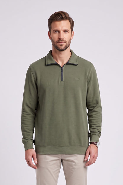 Casa Moda 60010 Regular Fit Cotton Blend Zip Neck Sweatshirt Apple Green