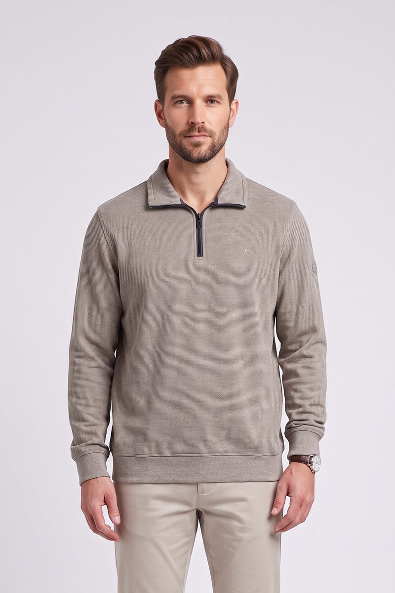 Casa Moda 60010 Regular Fit Cotton Blend Zip Neck Sweatshirt Beige