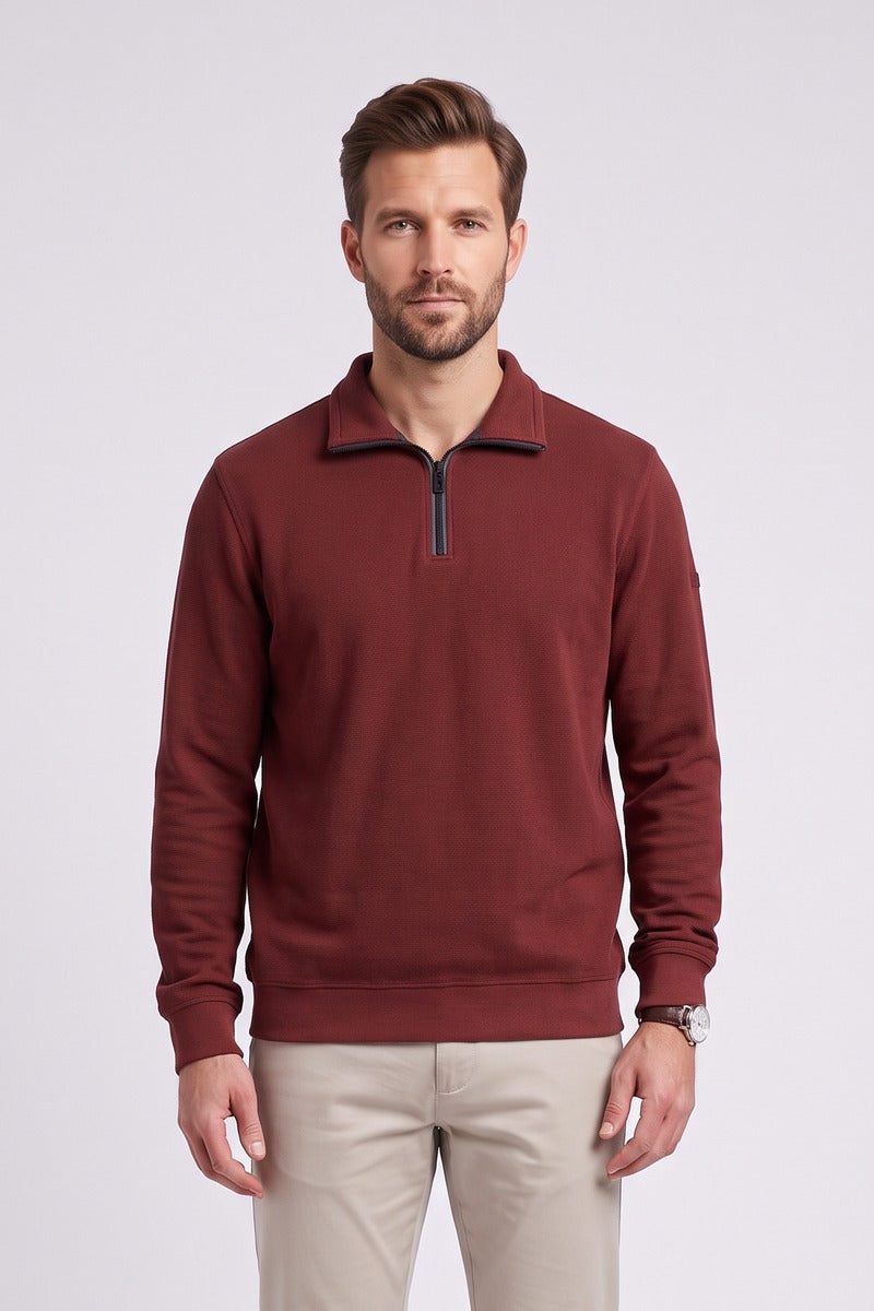 Casa Moda 60010 Regular Fit Cotton Blend Zip Neck Sweatshirt Red