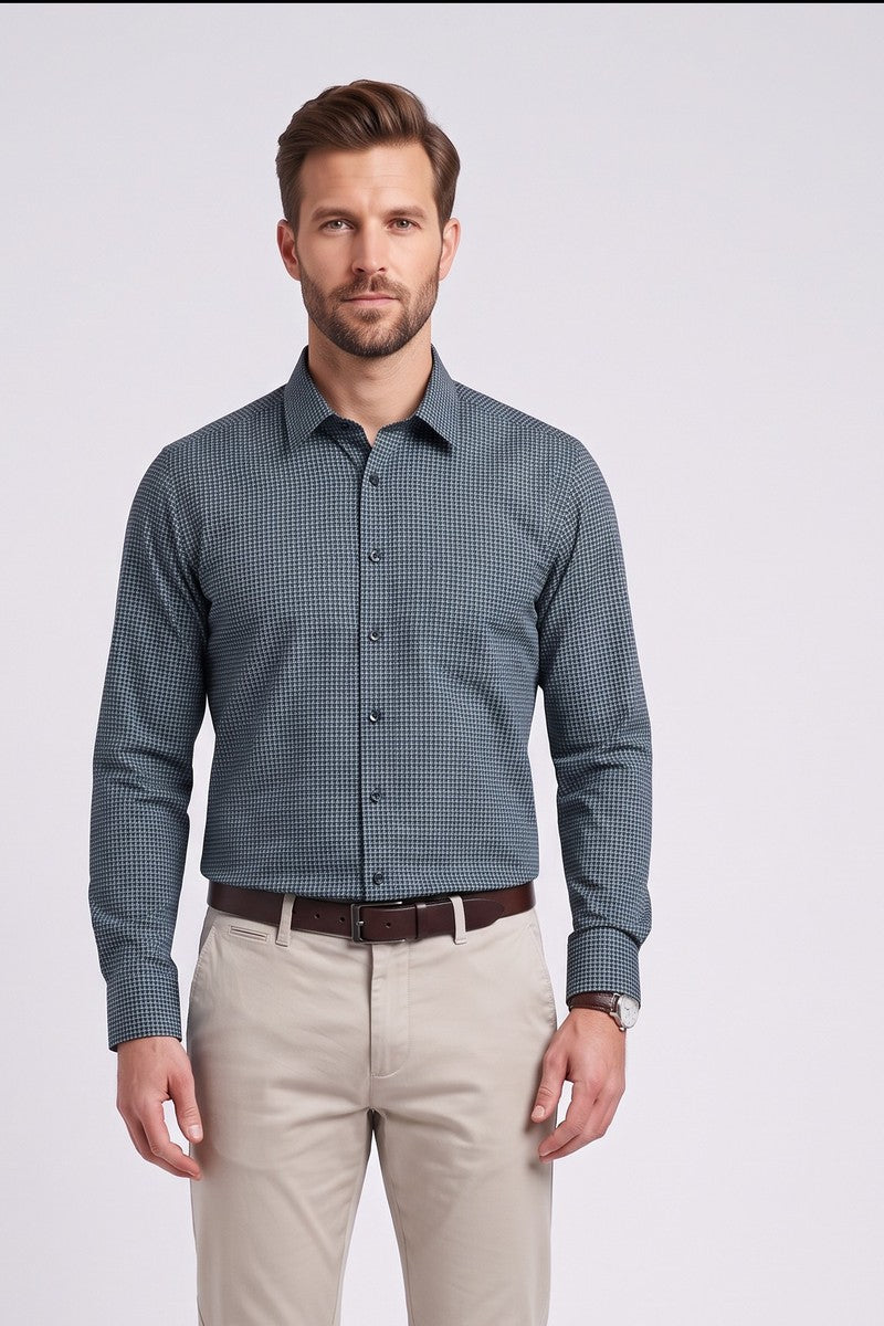 Casa Moda 33020 Comfort Fit Printed Poplin Shirt Blue