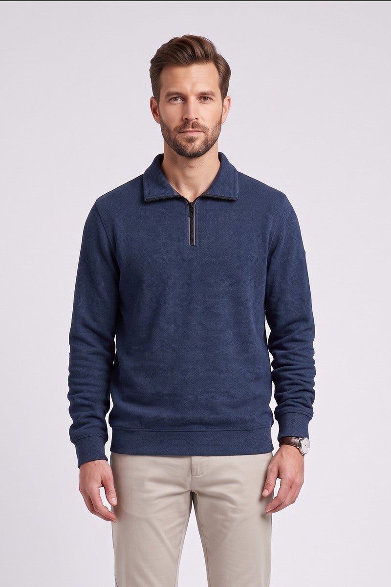 Casa Moda 60010 Regular Fit Cotton Blend Zip Neck Sweatshirt Blue
