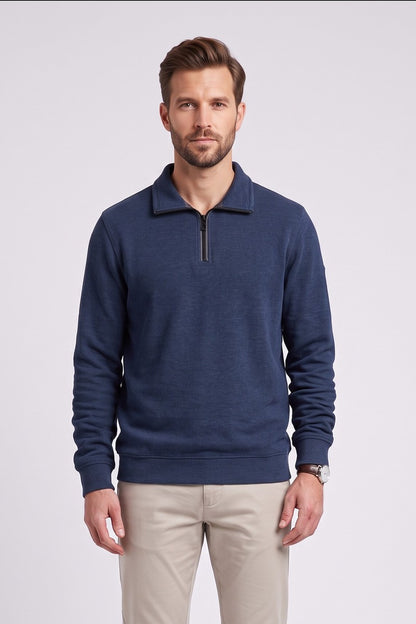 Casa Moda 60010 Regular Fit Cotton Blend Zip Neck Sweatshirt Blue