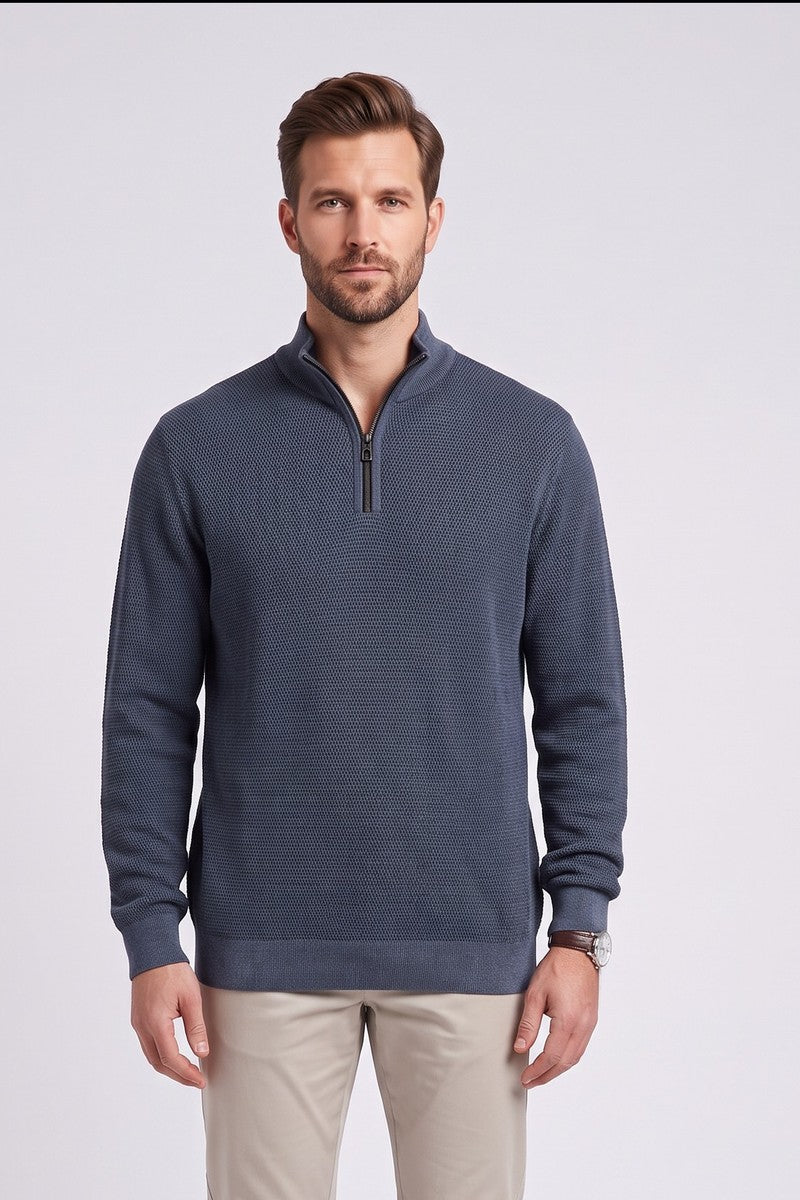 Casa Moda 79000 Regular Fit Cotton Zip Neck Jumper Silver