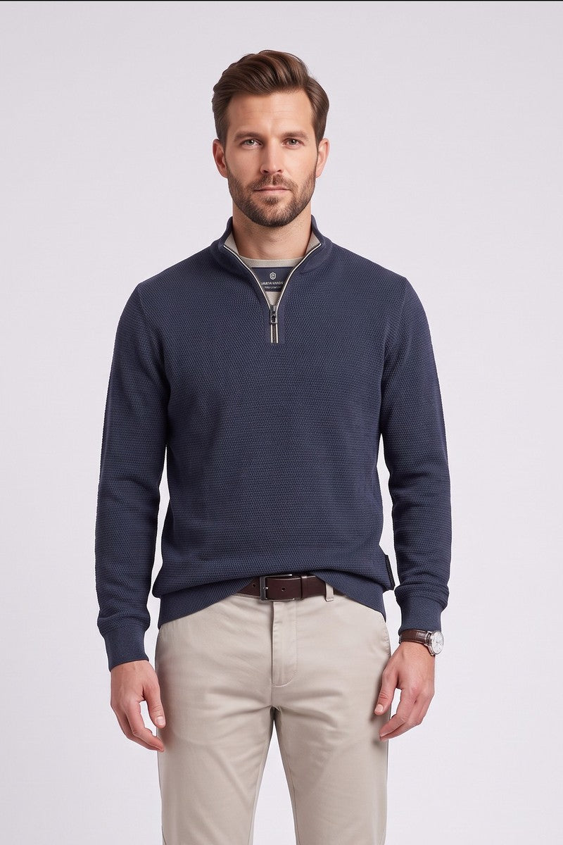 Casa Moda 9000 Regular Fit Cotton Zip Neck Jumper Navy