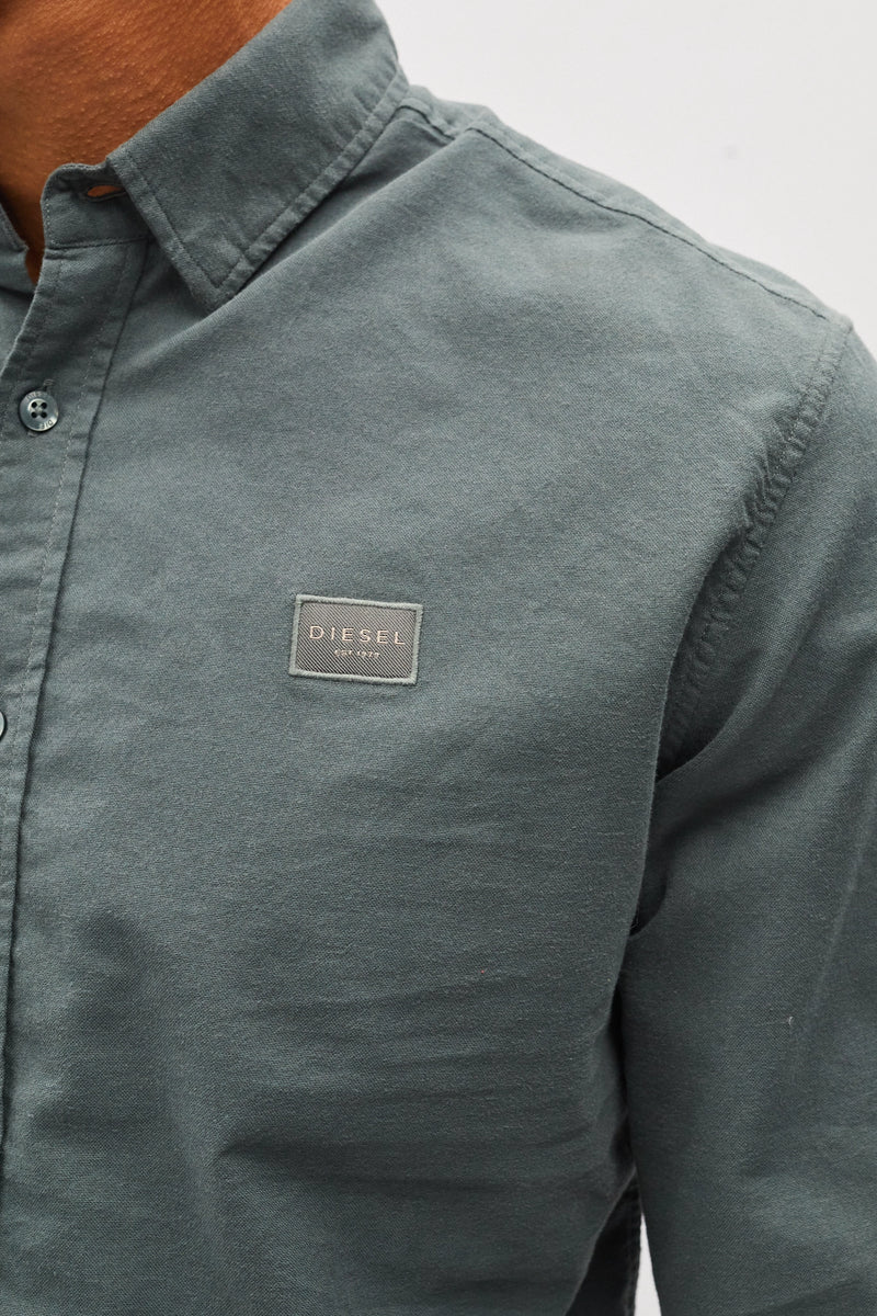 Diesel Devlyn Button Down Cotton Shirt Green Meadow