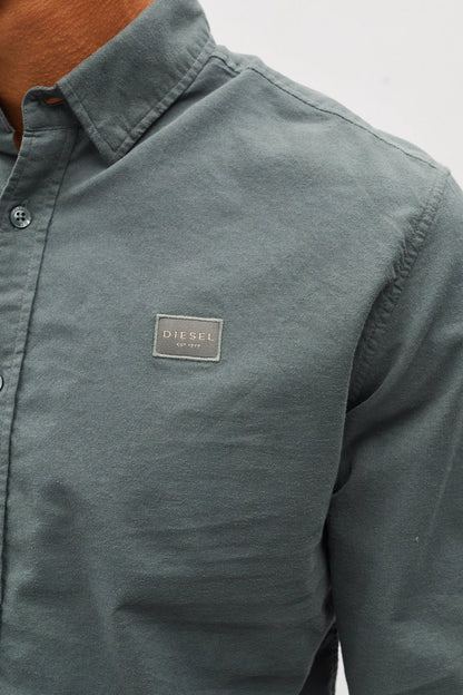 Diesel Devlyn Button Down Cotton Shirt Green Meadow