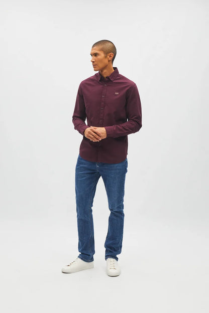 Diesel Devlyn Button Down Cotton Shirt Deep Burgundy
