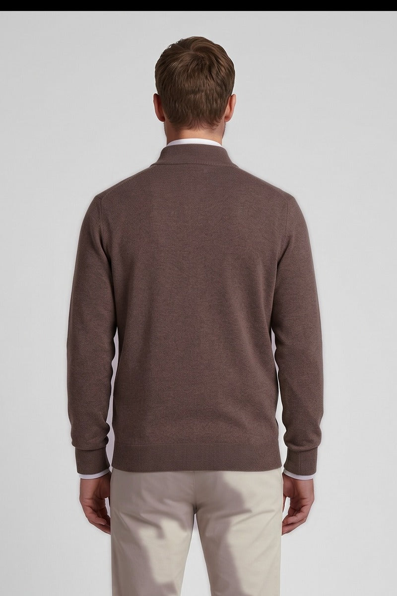 Ed Oliver Quarter Zip Knit Jumper Brown