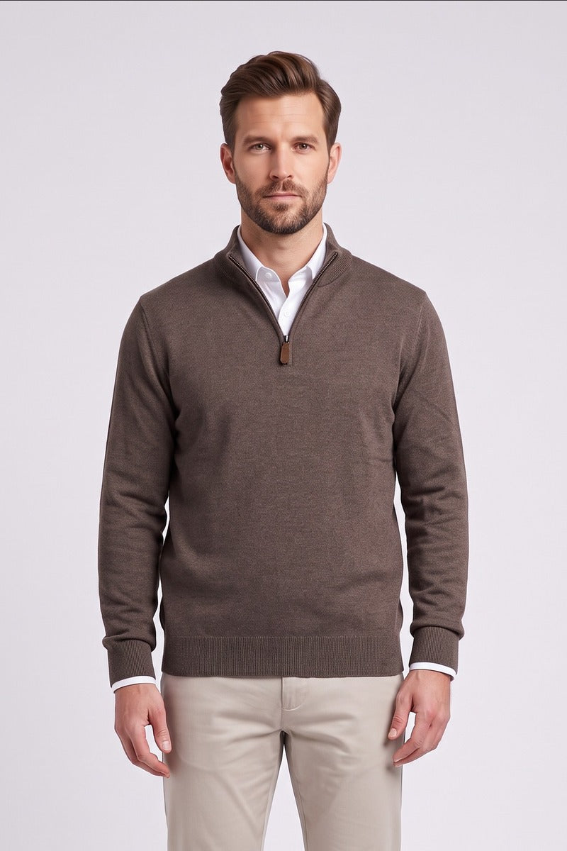 Ed Oliver Quarter Zip Knit Jumper Brown