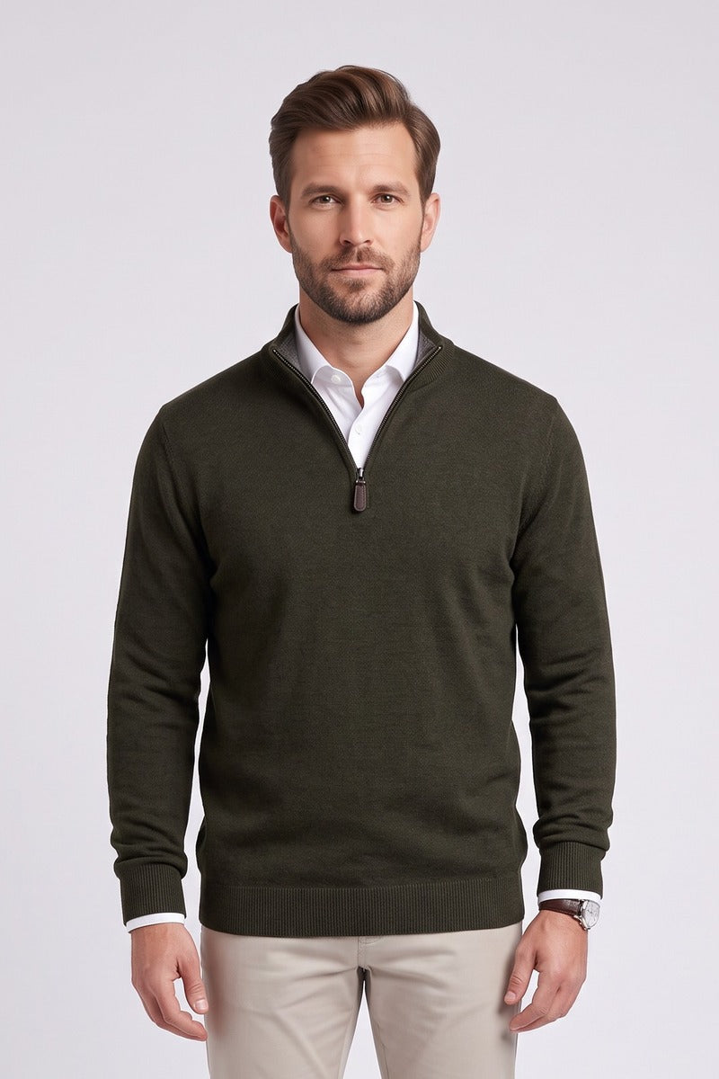 Ed Oliver Quarter Zip Knit Jumper Dark Forest