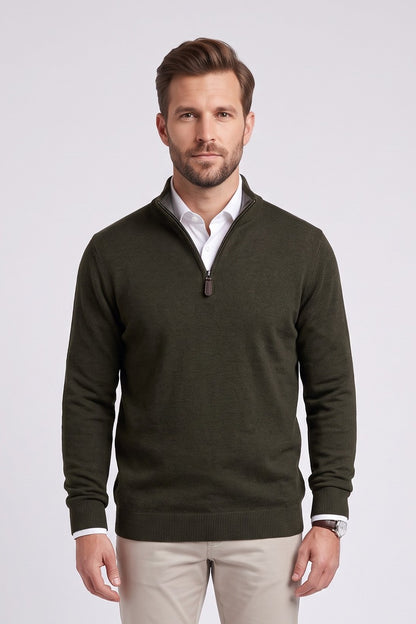 Ed Oliver Quarter Zip Knit Jumper Dark Forest