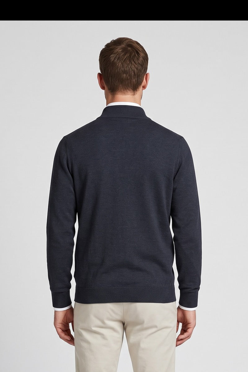 Ed Oliver Quarter Zip Knit Jumper Indigo