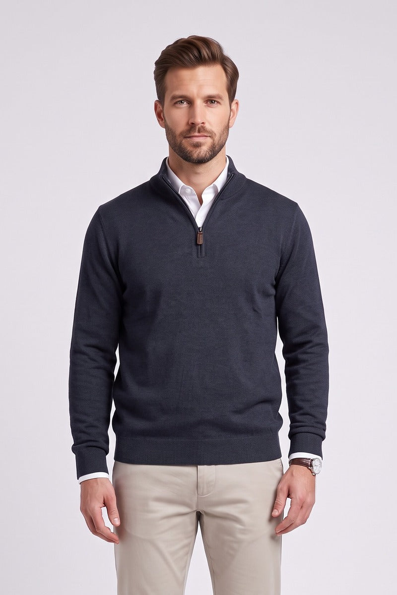 Ed Oliver Quarter Zip Knit Jumper Indigo